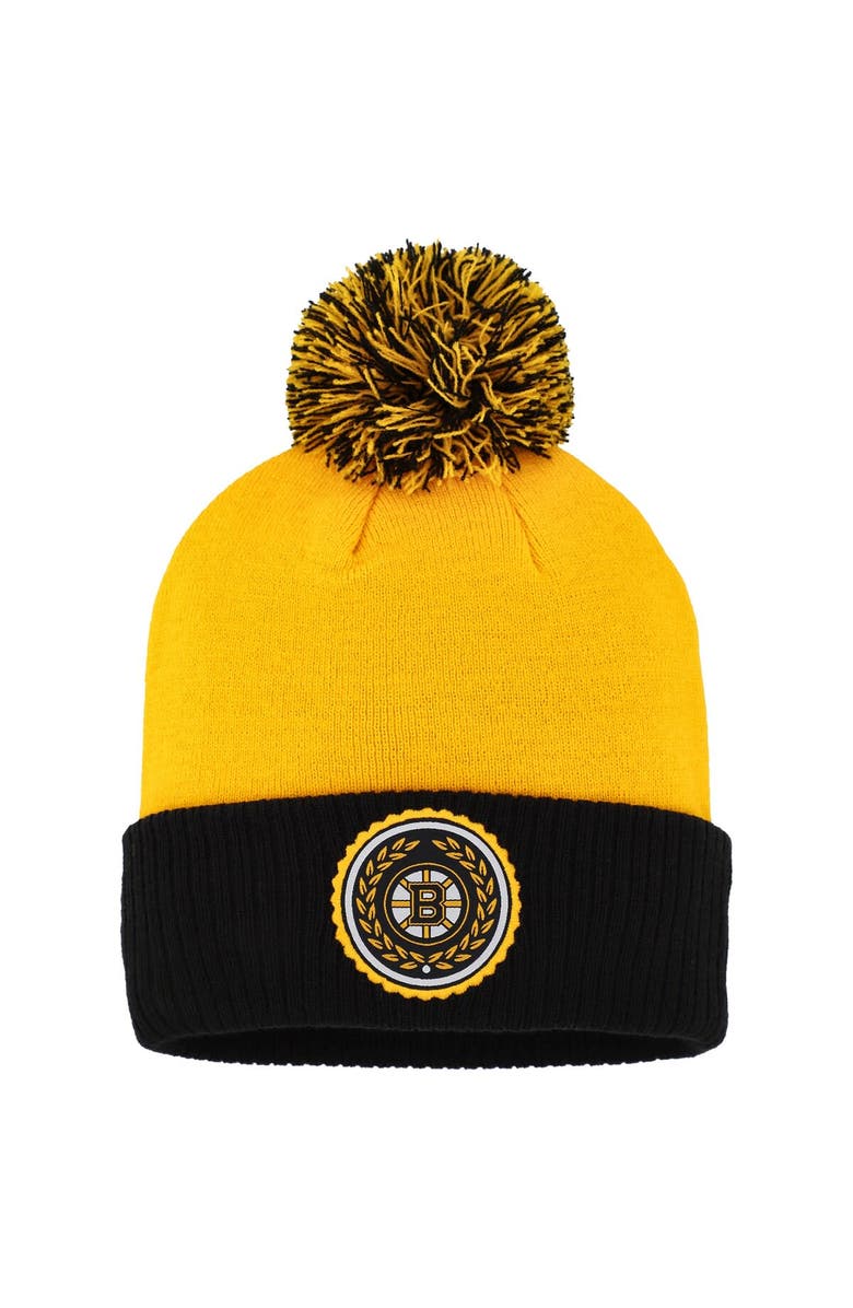 adidas Women's adidas Gold Boston Bruins Laurel Cuffed Knit Hat with Pom, Main, color,