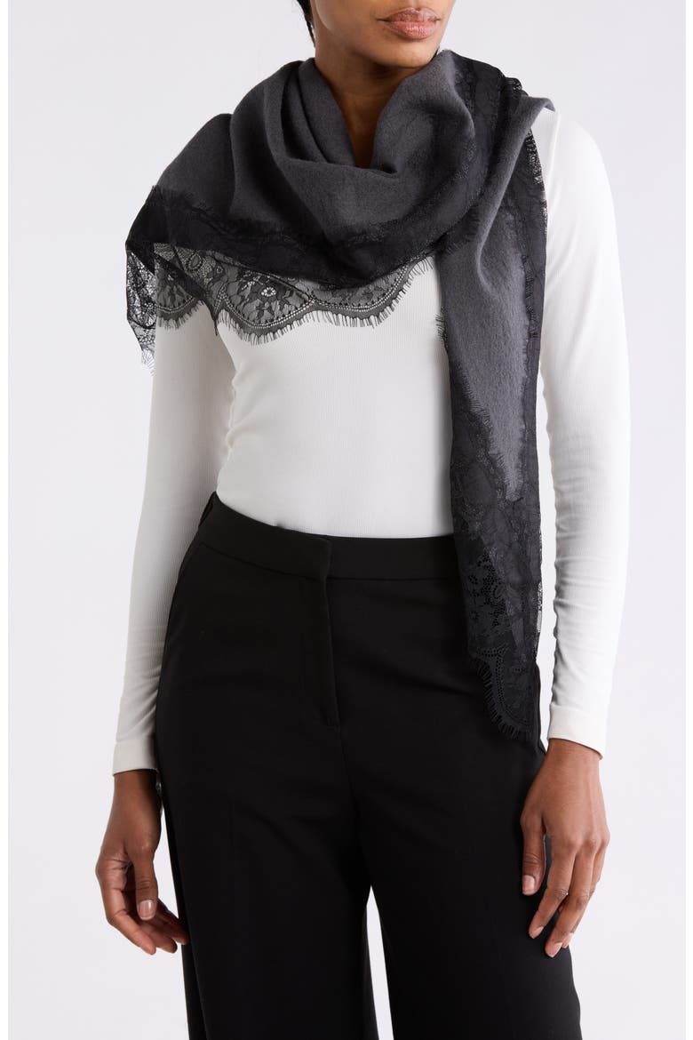 Wool Wrap with Lace Trim, Main, color, GREY
