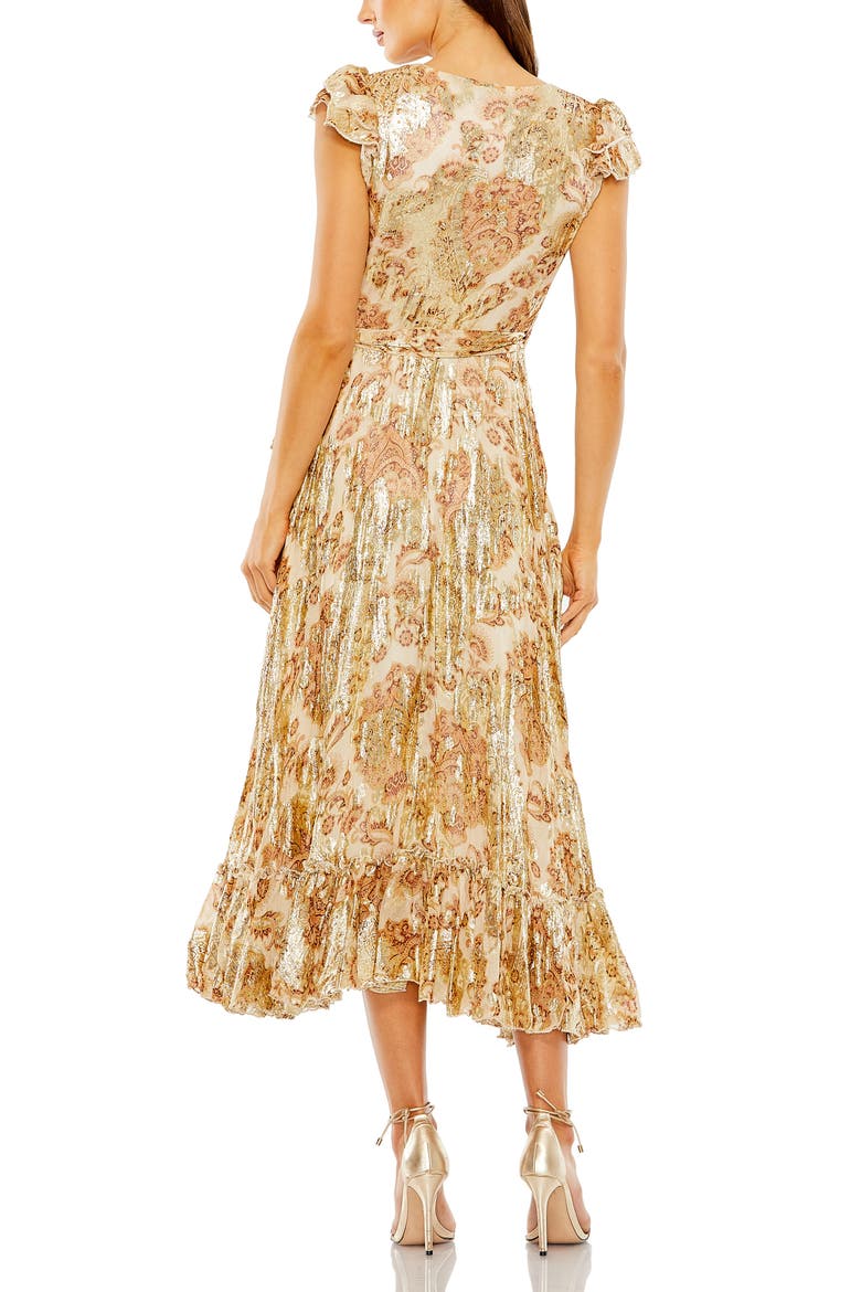 Flutter Sleeve Floral Wrap Midi Dress, Alternate, color, Cream Multi