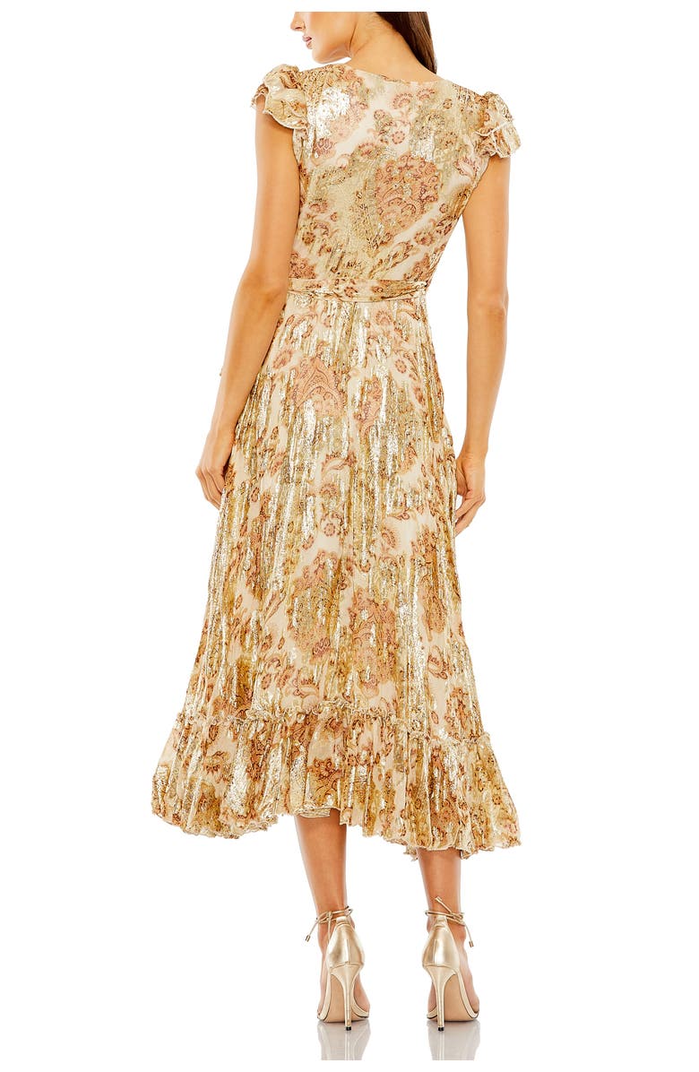 Mac Duggal Flutter Sleeve Floral Wrap Midi Dress, Alternate, color, Cream Multi
