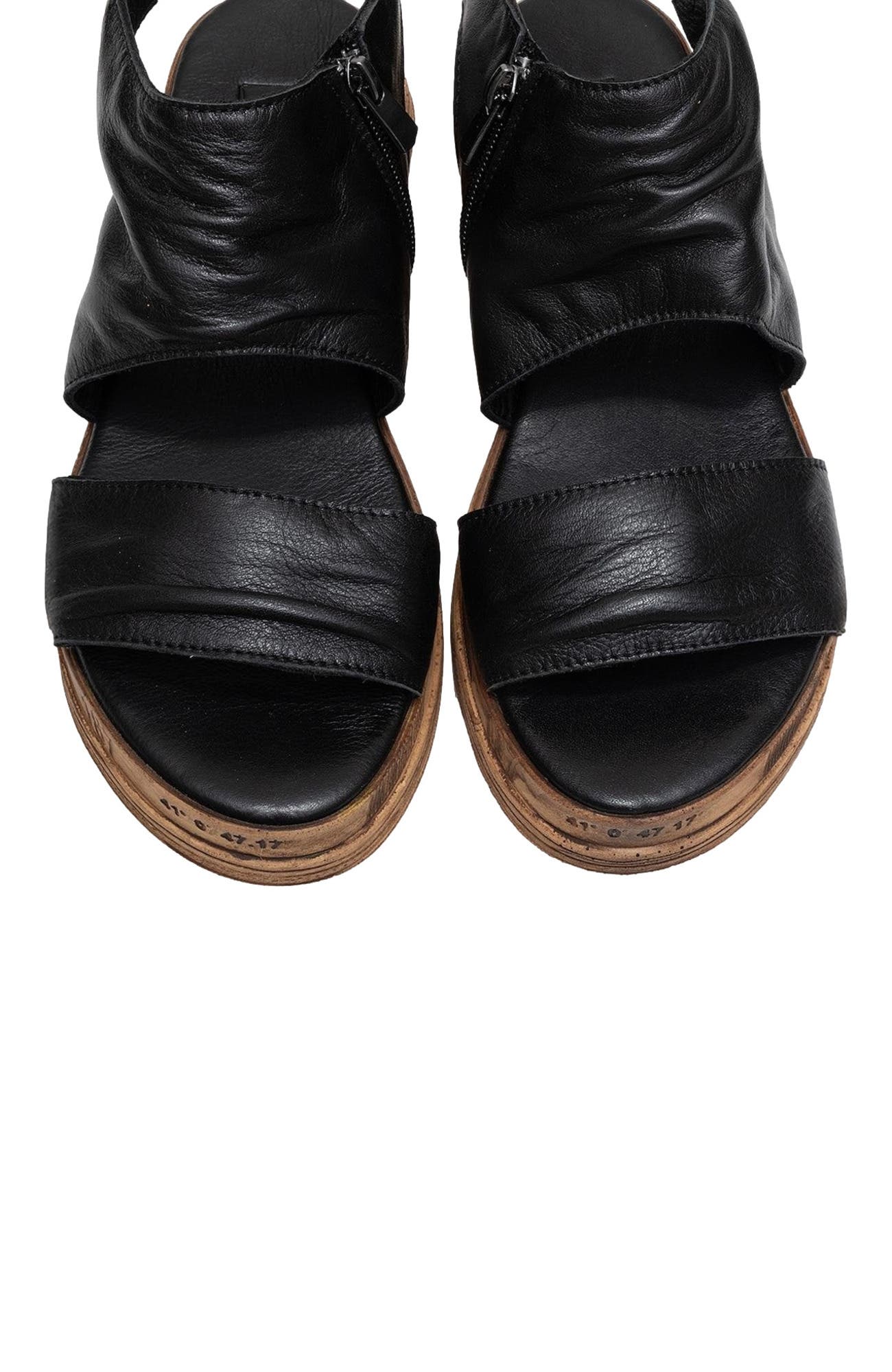 Forever & Always Shoes Lunas Leather Side-Zip Flat Heel Sandal, Alternate, color, Black Leather