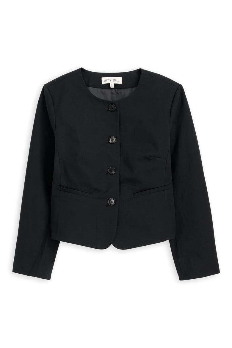 Soho Collarless Cotton & Linen Jacket, Alternate, color, BLACK