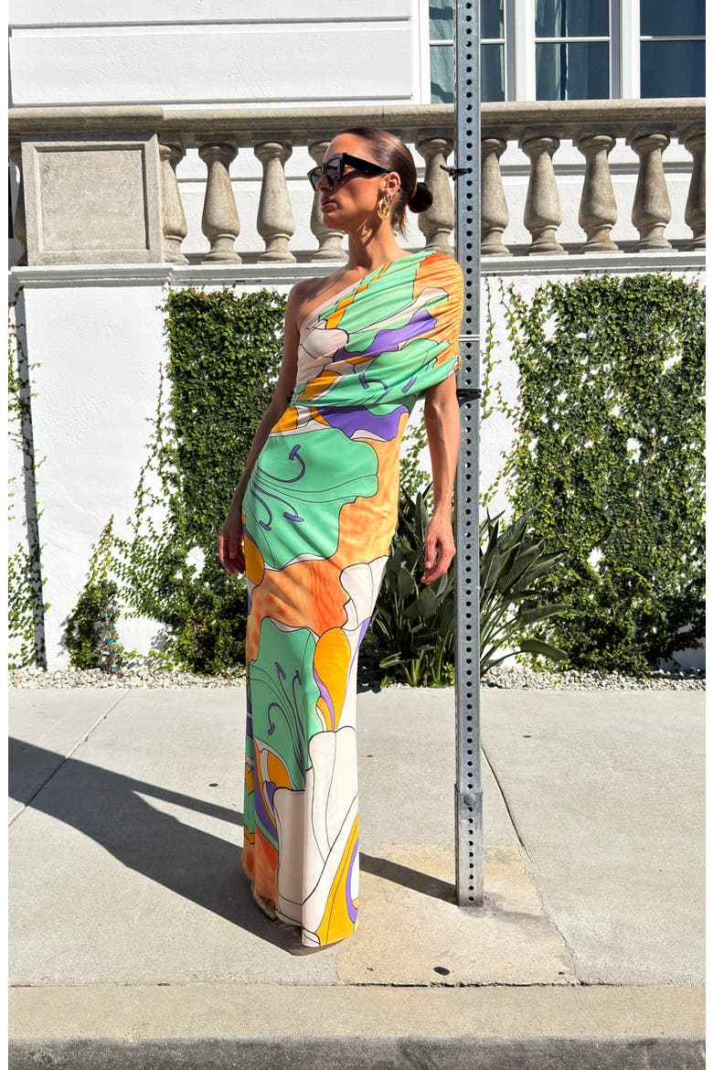 Mirabel One-Shoulder Maxi Dress, Alternate, color, SCARF FLORAL