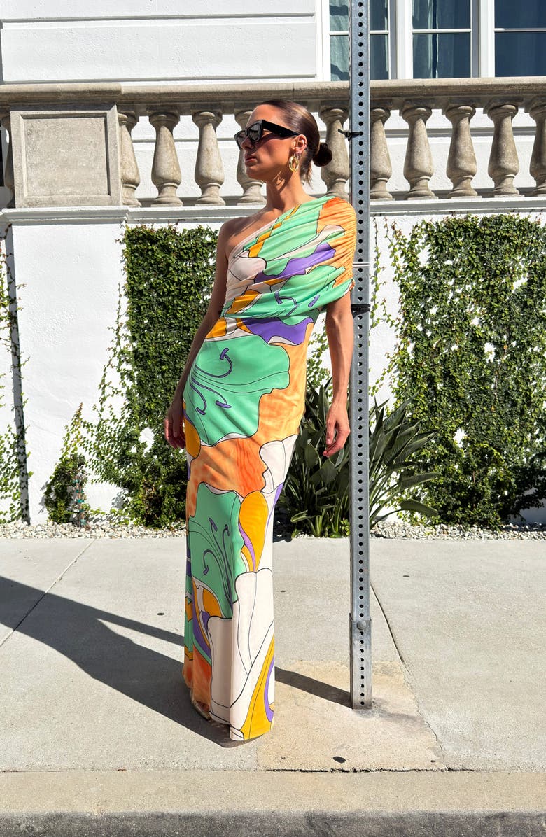AFRM Mirabel One-Shoulder Maxi Dress, Alternate, color, Scarf Floral