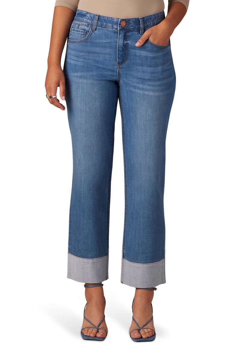 High Waist Cuff Hem Jeans, Main, color, MID BLUE