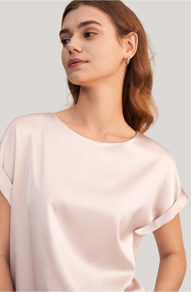 Lilysilk Women's Short Sleeves Round Neck Silk Tee, Alternate, color, Pale Pink