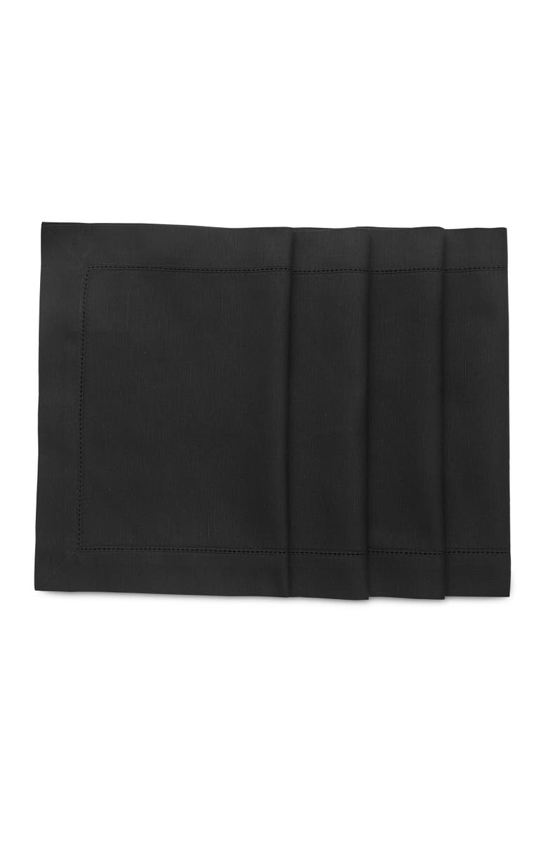 Solino Home Cotton Linen Hemstitch Placemats, 14" x 19" Inch, Main, color, Black
