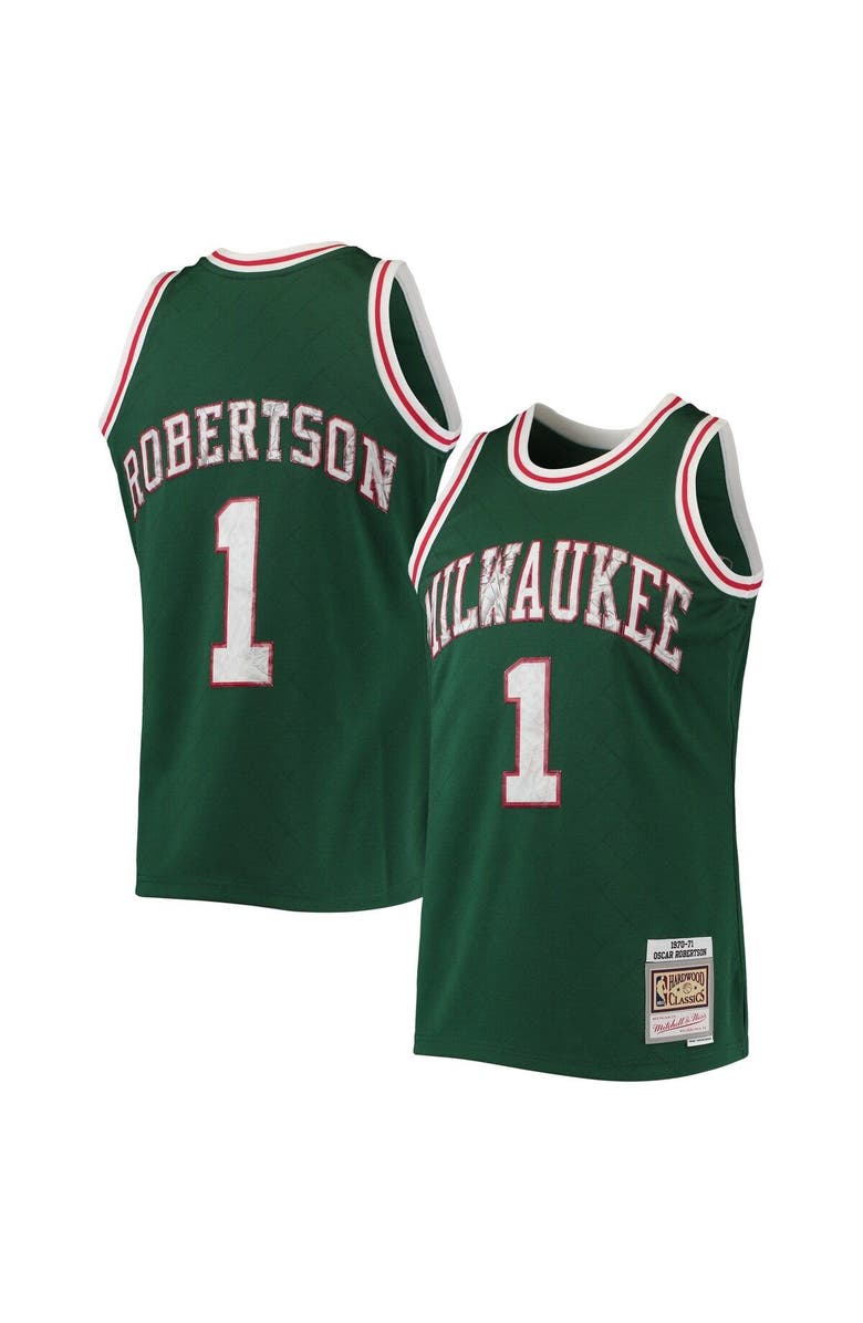 Mitchell & Ness Men's Mitchell & Ness Oscar Robertson Green Milwaukee Bucks 1996/97 Hardwood Classics NBA 75th Anniversary Diamond Swingman Jersey, Main, color, 