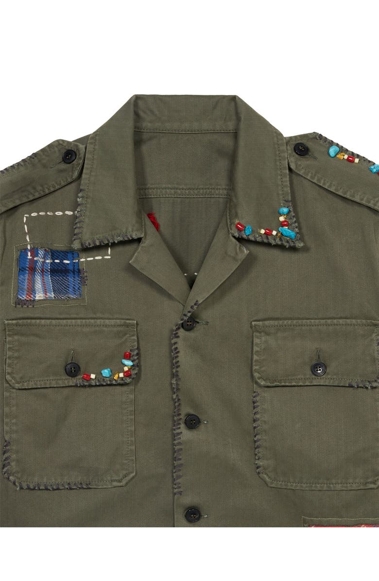 Fortela Military Herringbone Shirt with Tartan Patchwork, Alternate, color, Green