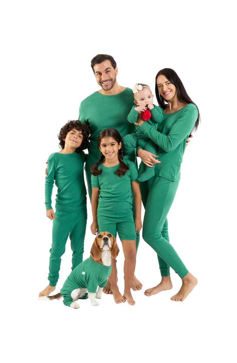 Leveret Footed Solid Cotton Matching Family Pajamas, Alternate, color, Green