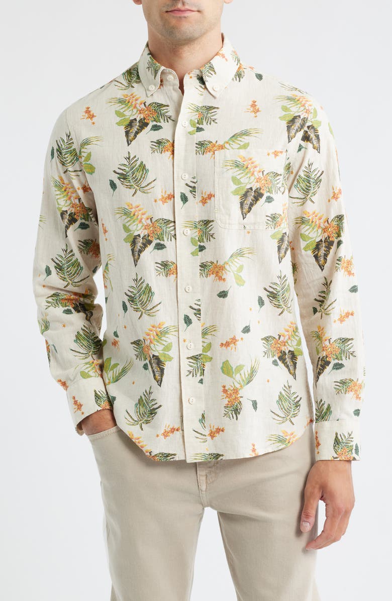 Schott NYC Tropical Linen & Cotton Button-Up Shirt, Main, color, Off White