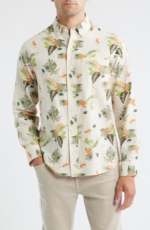 Tropical Linen & Cotton Button-Up Shirt
