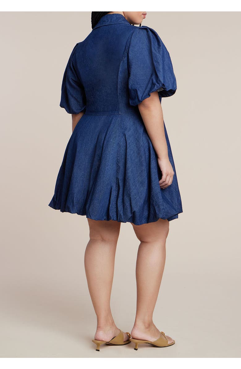 ELOQUII Bubble Detail Denim Mini Dress, Alternate, color, Dark Wash