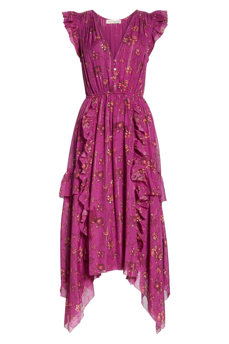 Ciel Floral Print Silk Blend Dress, Alternate, color, MAGENTA