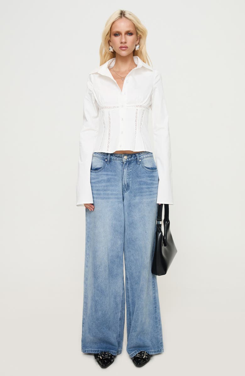 Princess Polly Merritt Lace Inset Button-Up Shirt, Alternate, color, 