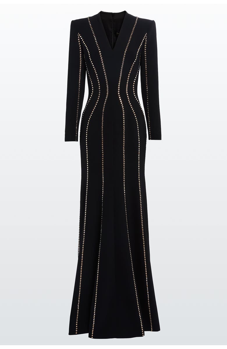 Jenny Packham Victoire Rhinestone-Embellished Maxi Gown, Main, color, Liquorice