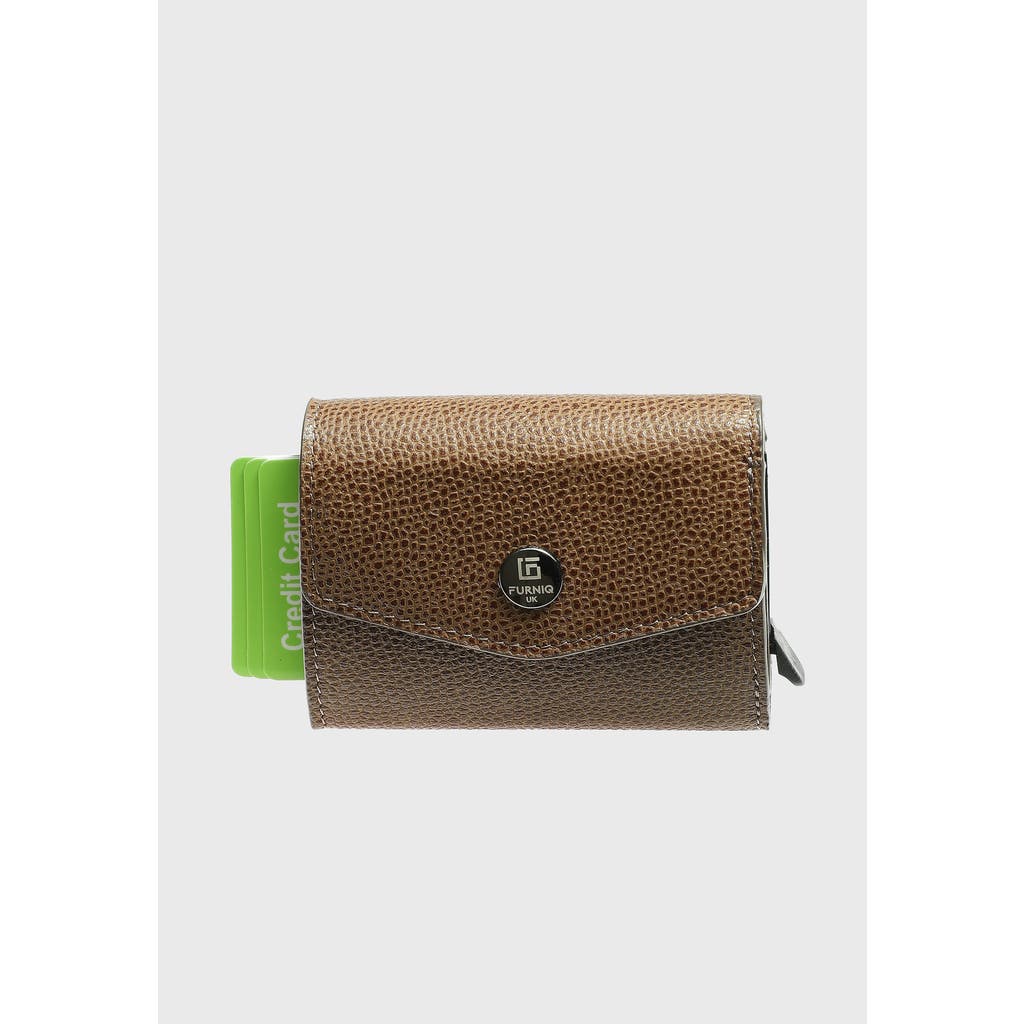 Furniq Uk Genuine Leather Caviar Pattern Snap Closure Wallet And Card Holder In Brown