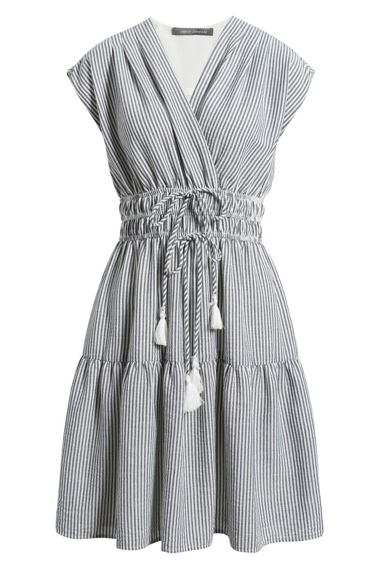 Tiered Stripe Seersucker Dress, Alternate, color, NAVY MULTI