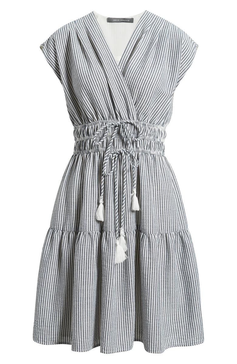 Julia Jordan Tiered Stripe Seersucker Dress, Alternate, color, Navy Multi