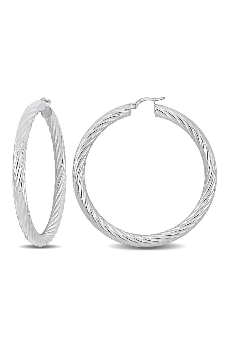 Sterling Silver Twisted Hoop Earrings, Main, color, SILVER