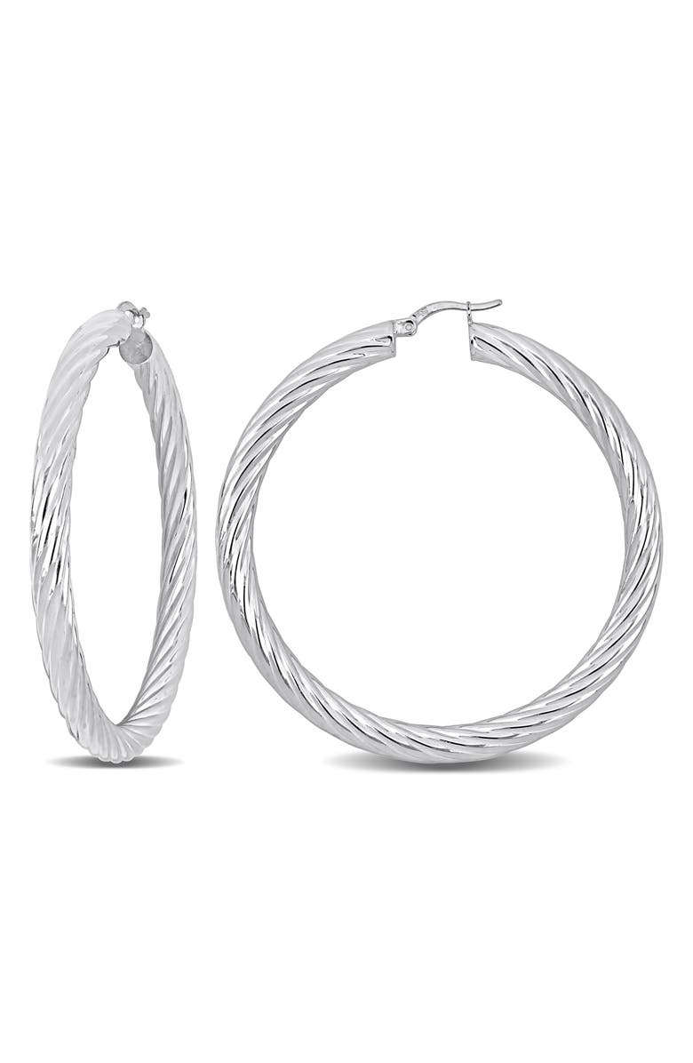 DELMAR Sterling Silver Twisted Hoop Earrings, Main, color, Silver