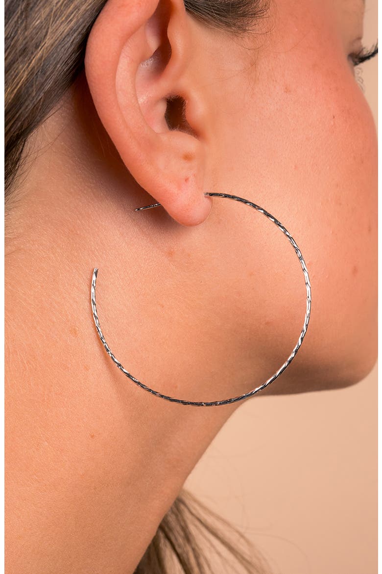 Sterling Silver Hammered 2.25" Hoop Earrings, Alternate, color, SILVER