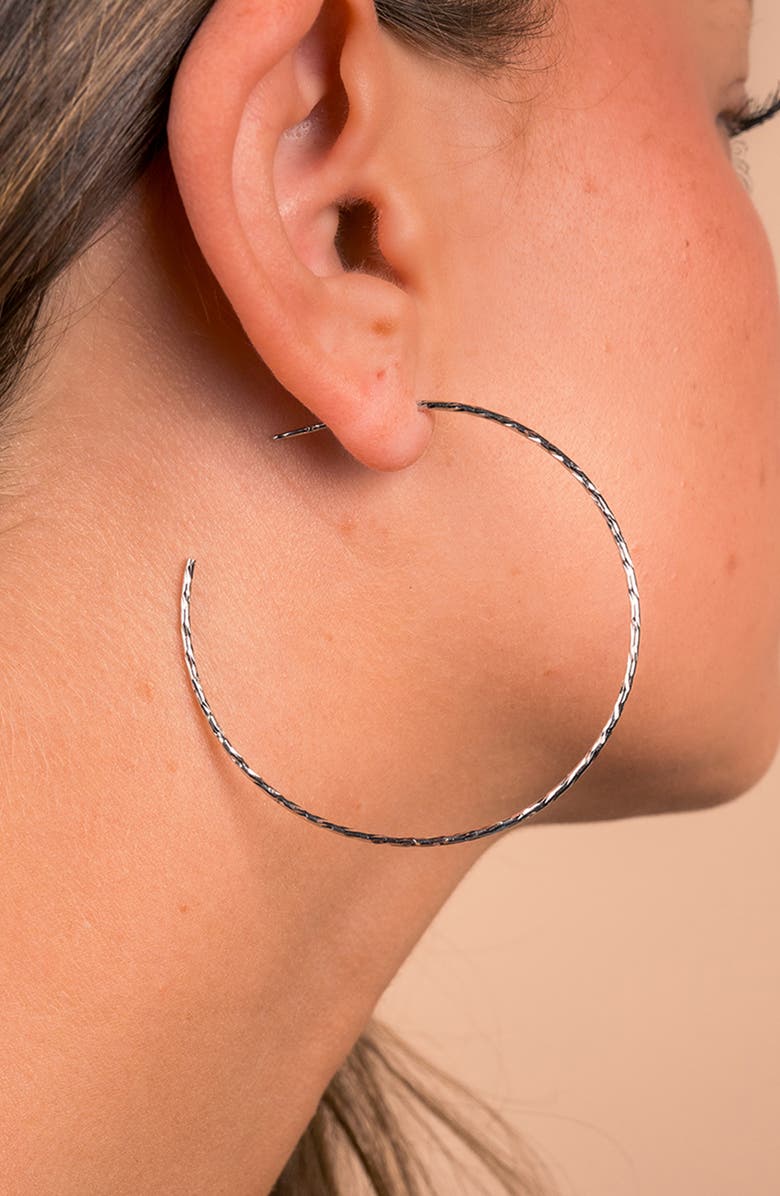 Sterling Forever Sterling Silver Hammered 2.25" Hoop Earrings, Alternate, color, Silver
