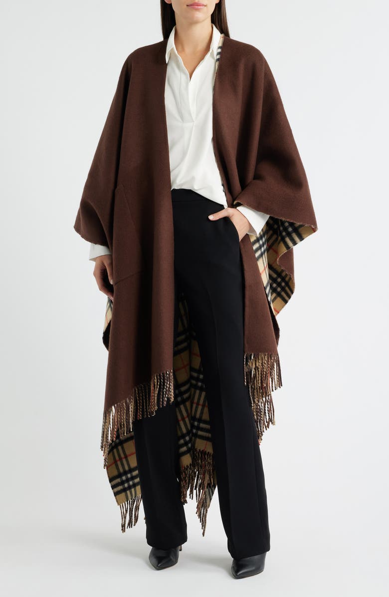 Burberry Wool & Cashmere Reversible Cape, Main, color, Treacle Brown