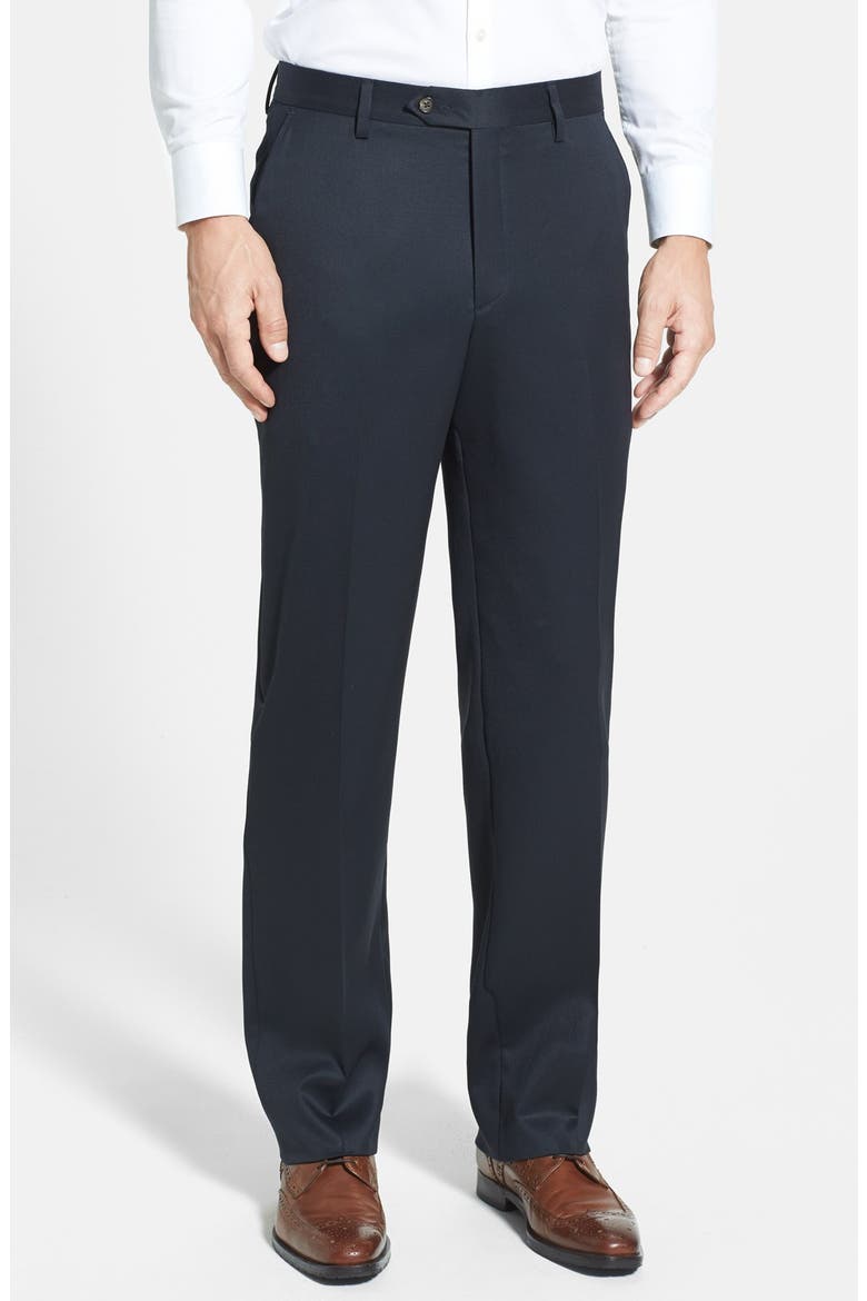 Pleated Worsted Wool Gabardine Pants, Main, color, NAVY