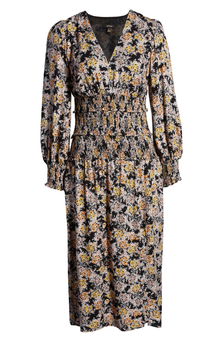 AFRM Hazel Floral Smocked Long Sleeve Midi Dress, Alternate, color,