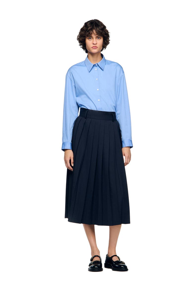 Midi pleated skirt, Alternate, color, Navy blue