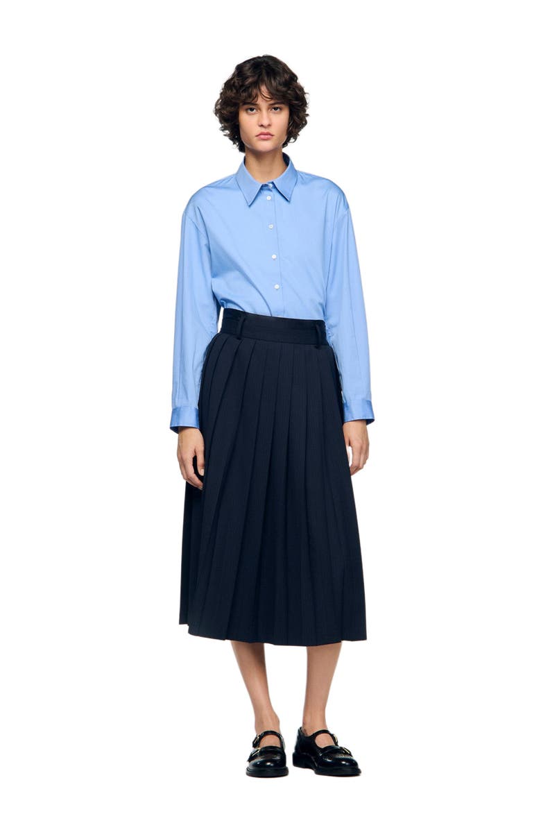 SANDRO Midi pleated skirt, Alternate, color, Navy Blue