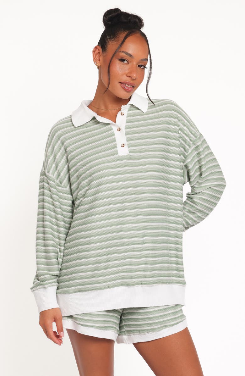 Petal & Pup Dealia Stripe Polo Sweater & Shorts Set, Alternate, color, Sage Stripe