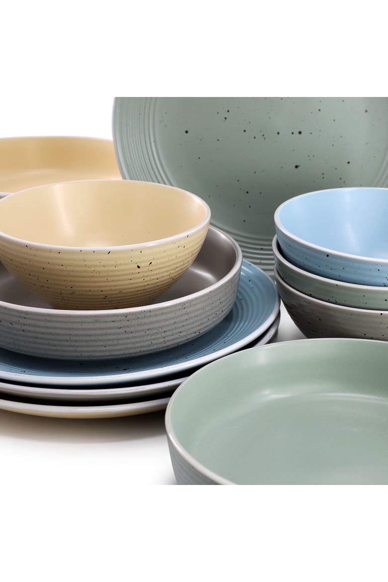 Emilia 16 Piece Double Bowl Stoneware Dinnerware Set, Alternate, color, White