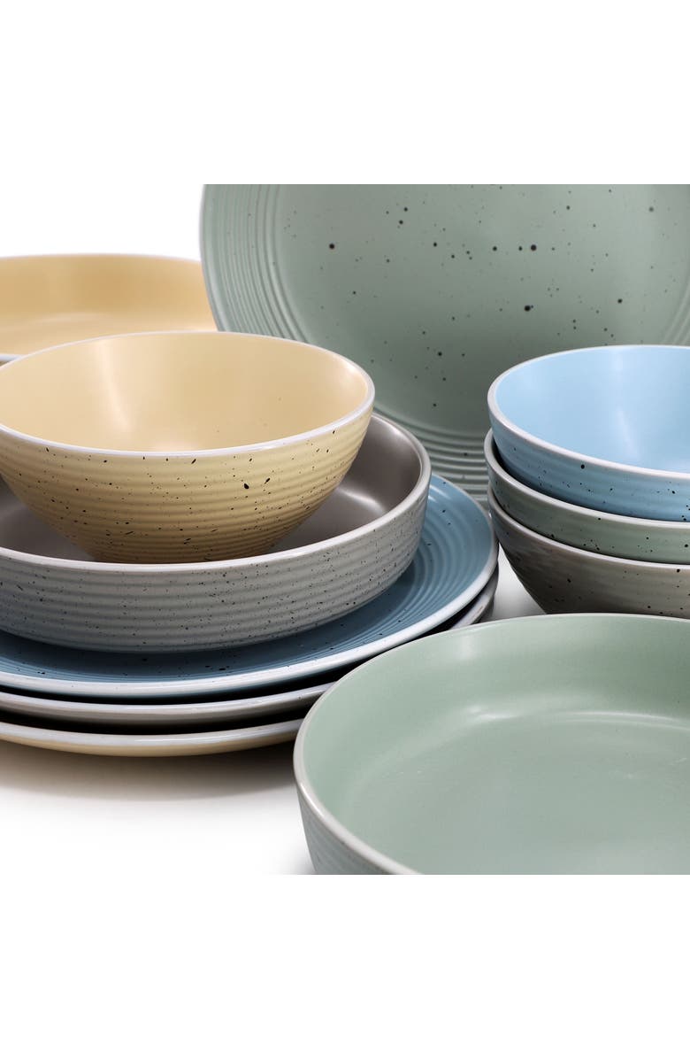 Elama Emilia 16 Piece Assorted Double Bowl Stoneware Dinnerware Set, Alternate, color, White