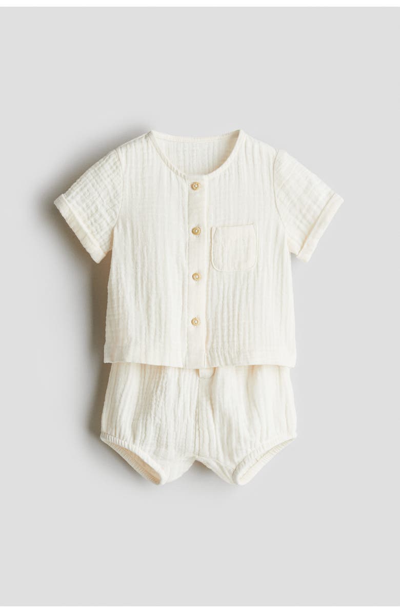 H&M 2-piece Cotton Muslin Set, Main, color, Cream