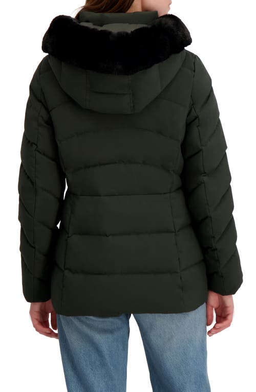 Laundry By Shelli Segal Short Puffer With Faux Fur Trim Hood In Green
