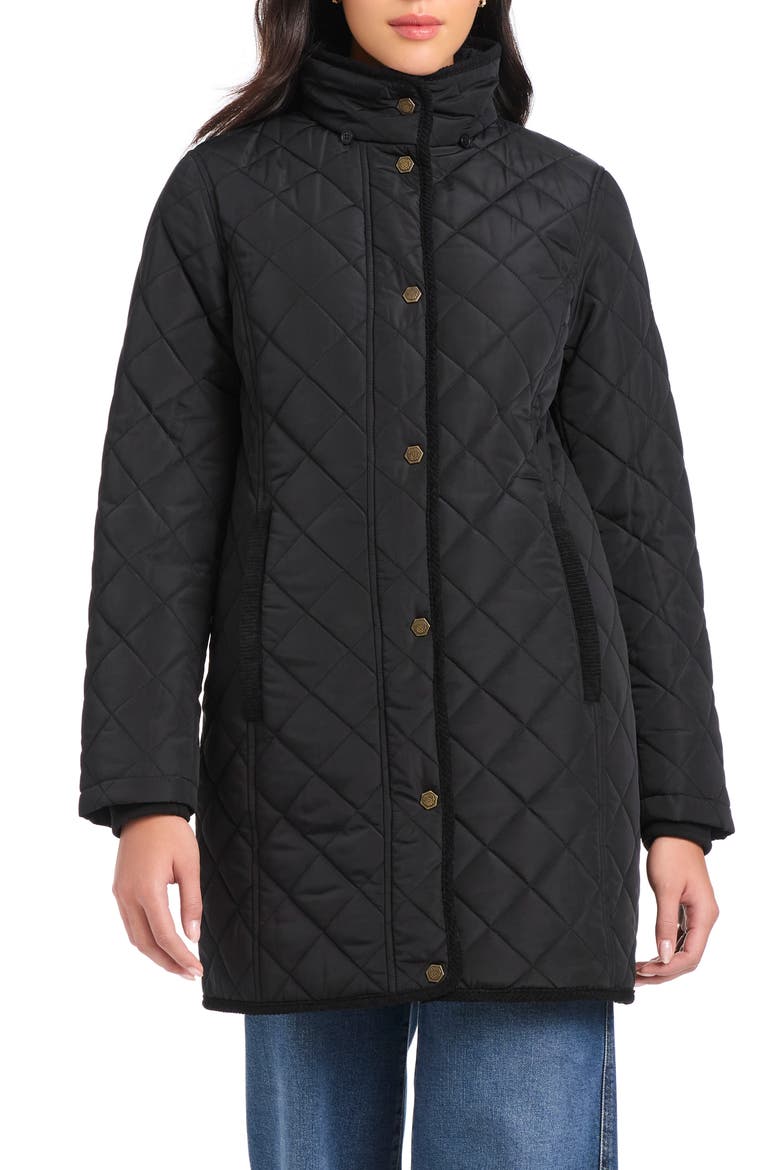 Water Resistant Quilted Coat with Removable Hood, Main, color, BLACK