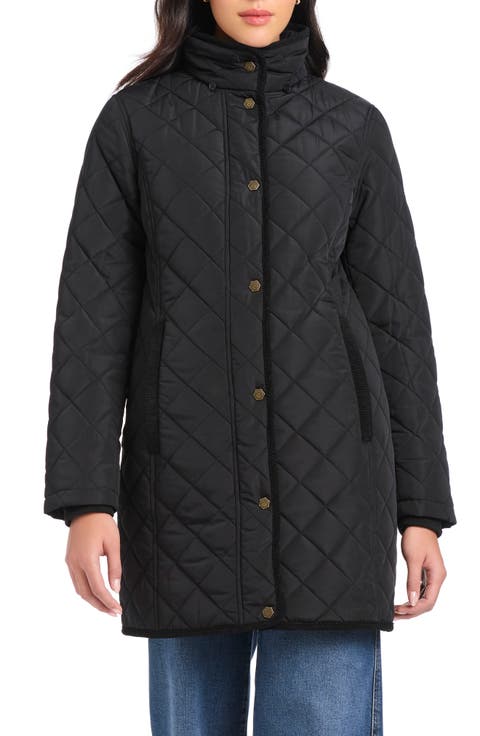 Water Resistant Quilted Coat with Removable Hood