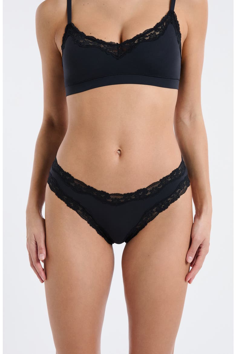 Pure Soft Lace Trim Hipster Briefs, Alternate, color, BLACK