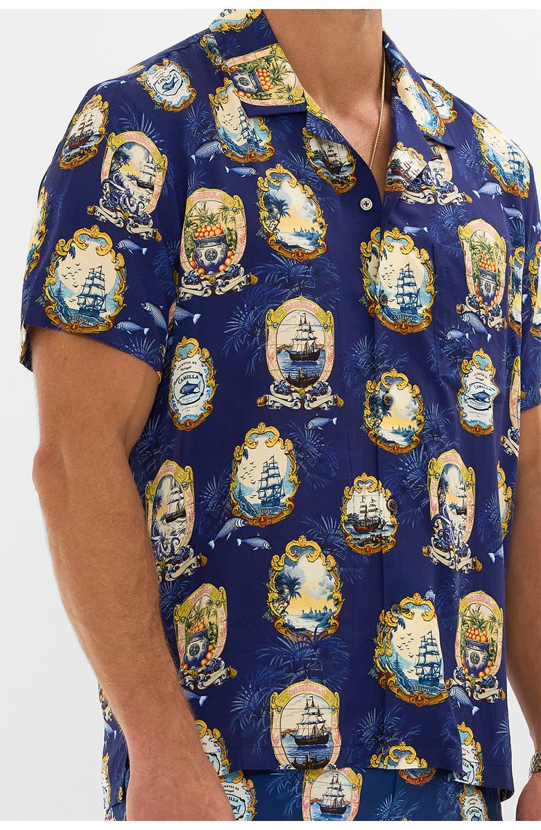 Hotel Franks By Camilla Short Sleeve Camp Collared Shirt Song Of Saint Anthony, Alternate, color, Song Of Saint Anthony