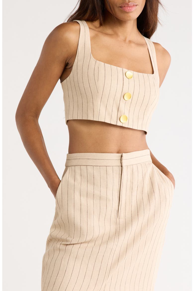 Maylin Pinstripe Linen Blend Bralette Crop Top, Main, color, TAN/ BROWN PINSTRIPE