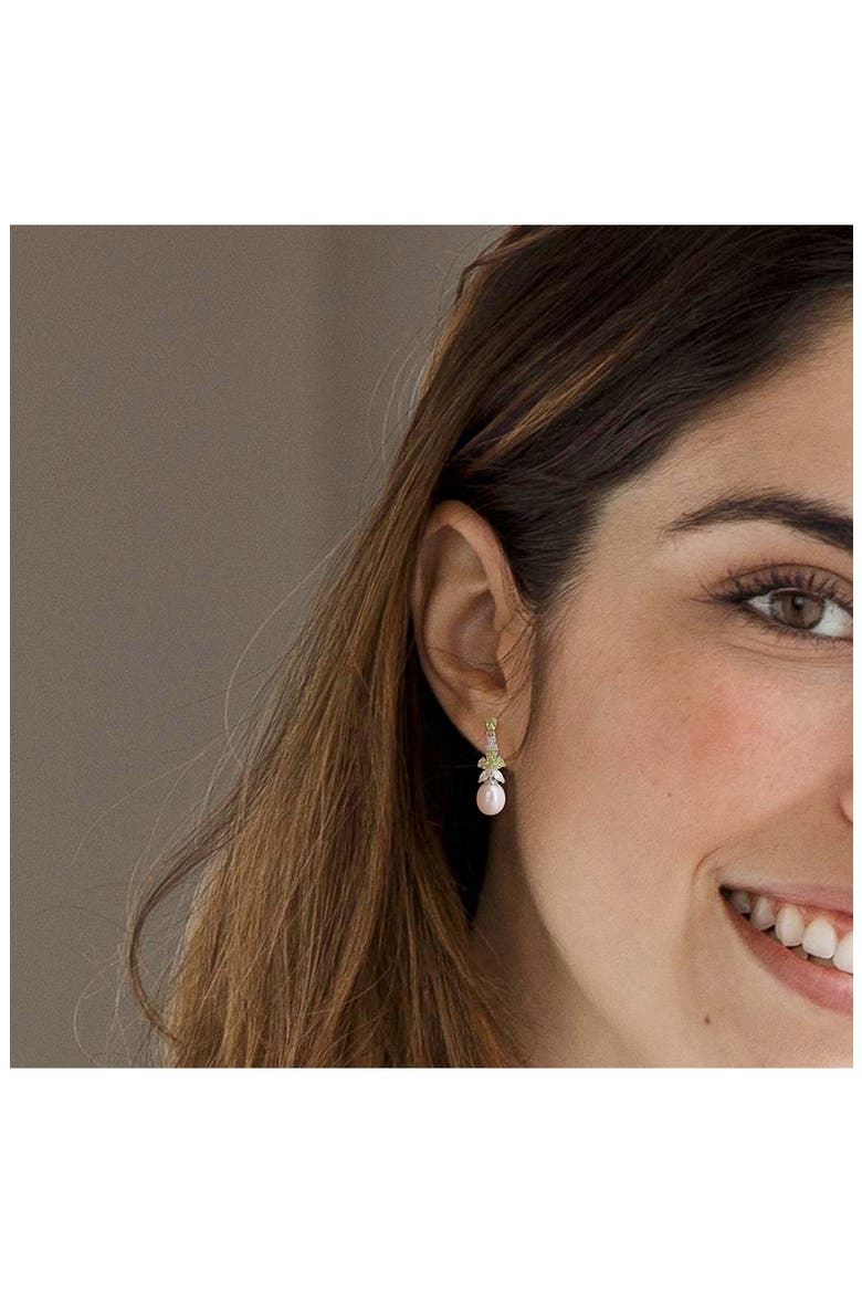 Semiprecious Stone & Cultured Pearl Drop Earrings, Alternate, color, GREEN