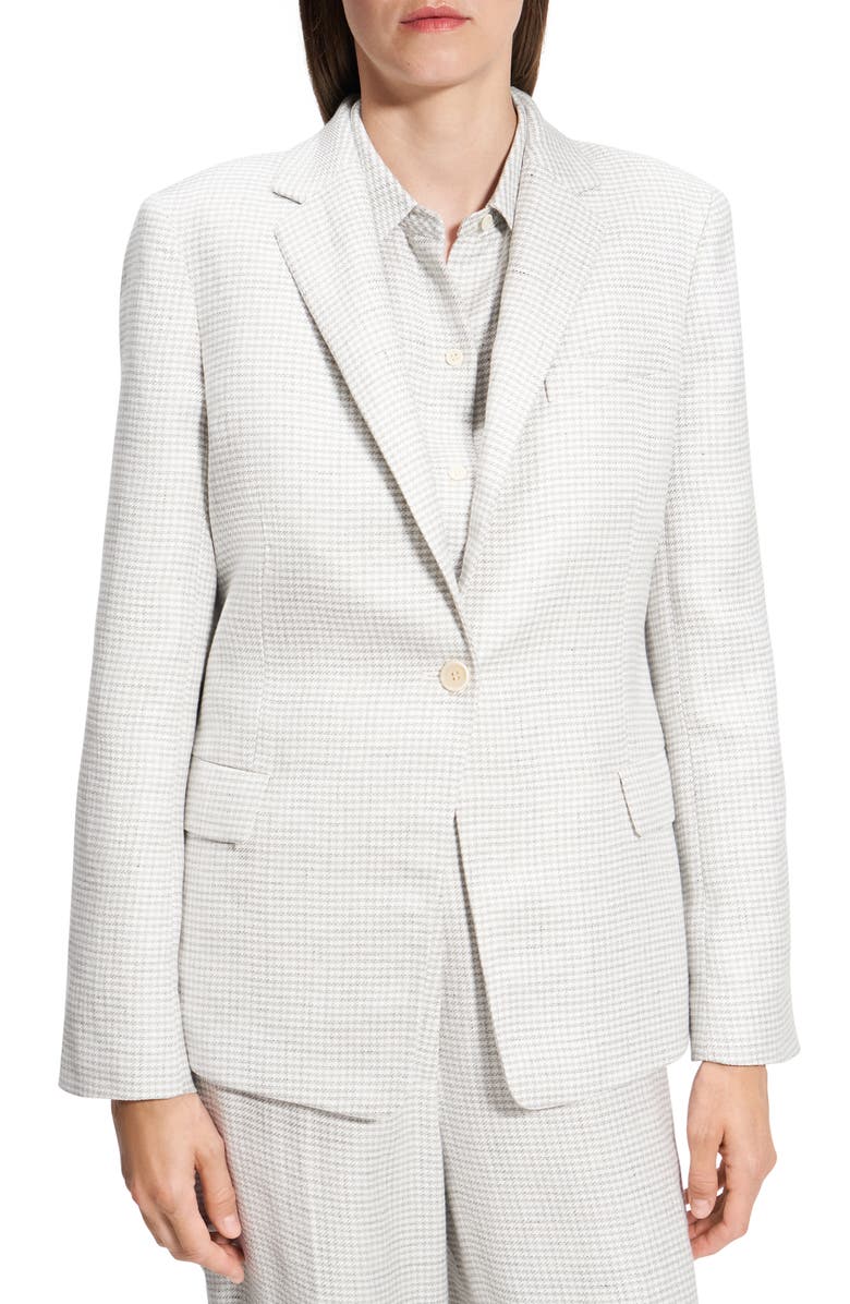 Theory B.Mel Houndstooth Check Slim Fit Linen Blend Blazer, Main, color, Platinum Multi
