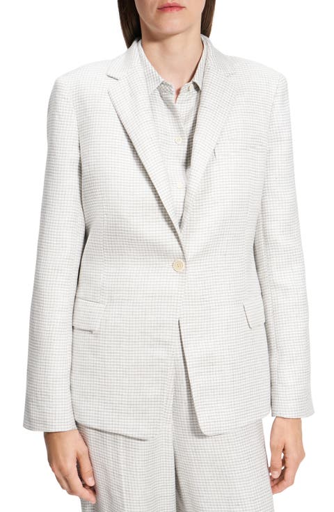 B.Mel Houndstooth Check Slim Fit Linen Blend Blazer