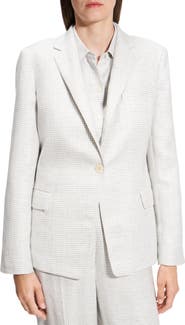 Theory B.Mel Houndstooth Check Slim Fit Linen Blend Blazer
