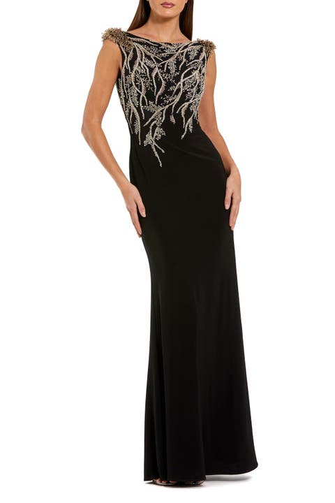 Hand Beaded Cap Sleeve Jersey Gown
