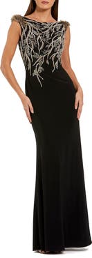 Mac Duggal Hand Beaded Cap Sleeve Jersey Gown