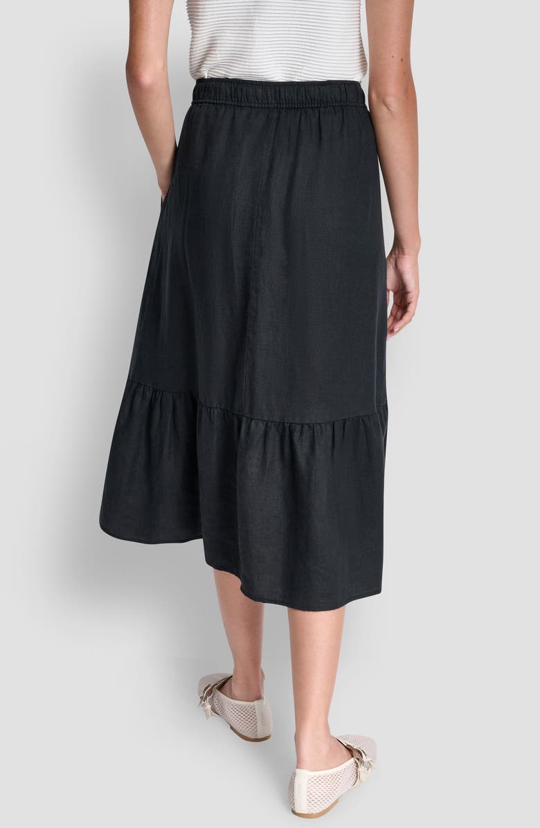 DKNY Drawstring Waist Linen Midi Skirt, Alternate, color, Black
