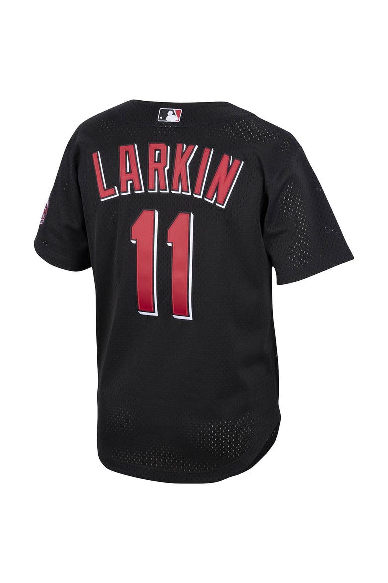 Men's Mitchell & Ness Barry Larkin Black Cincinnati Reds Cooperstown Collection Mesh Batting Practice Button-Up Jersey, Alternate, color, Black